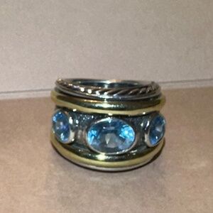 David Yurman Renaissance Ring With Blue Topaz and Gold